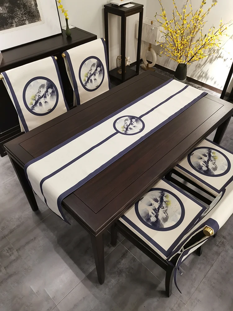 

New Chinese Style Cotton Linen Table Runner Ink Painting Printed Throw Runners High-grade Simplicity Rectangular Table Cloth