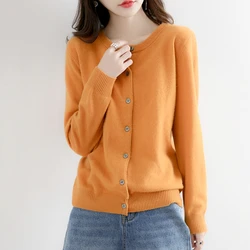 Autumn and Winter New Wool Blend Sweater Woman O-neck Cardigan Fashion Casual Knitted Tops Solid Color Sweater 15 Colors