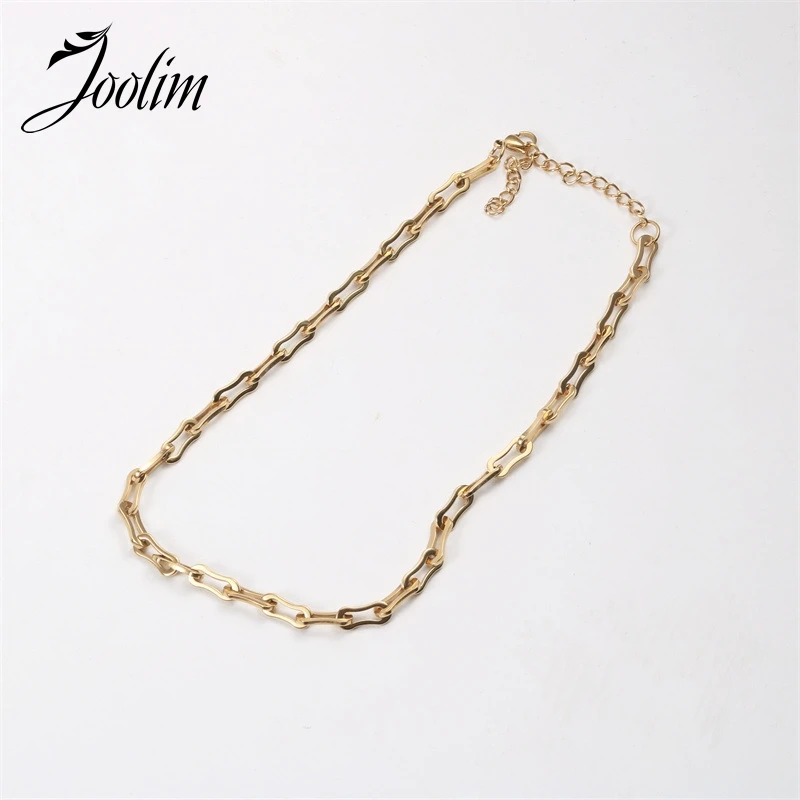 

Joolim Jewelry High End PVD Wholesale Waterproof Trendy Thick Hoop Style Fold Wear Stylish Stainless Steel Necklace For Women