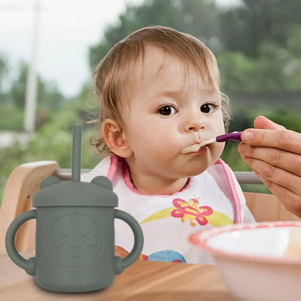 Taza Sippy de aprendizaje para niños pequeños, vaso de silicona con asas, pajita y tapa, 8 colores, libre de BPA para bebé, aprendizaje de beber y Snac