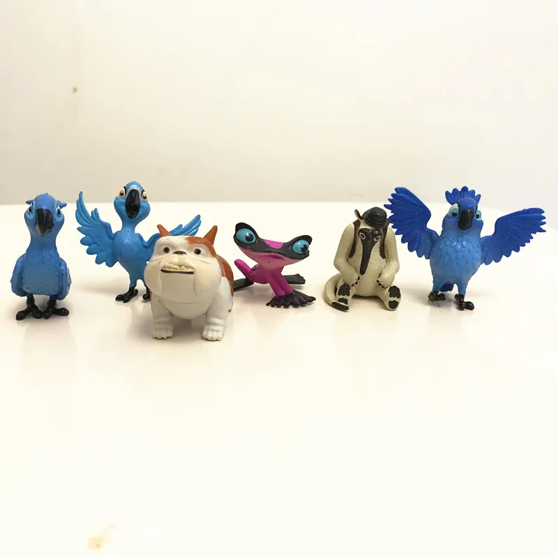 

6pcs/set Rio Adventure Diamond Parrots Pug Dogs PVC Action Figure Toys 3.5-5CM Cartoon Collection Model Dolls for Kids Gift