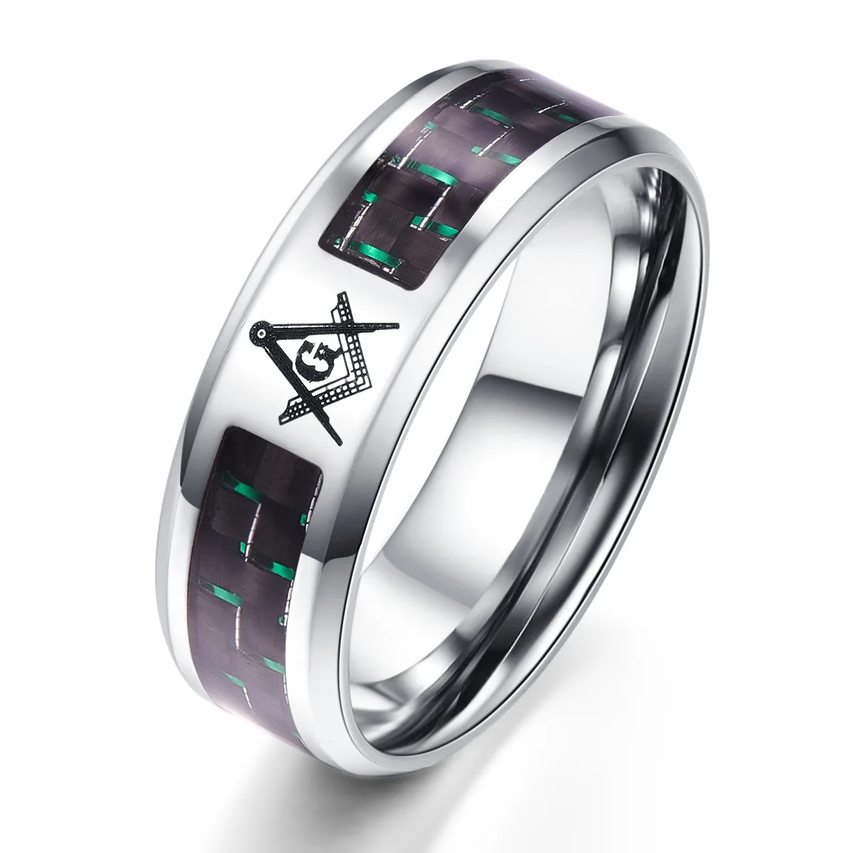 New Titanium Steel Half Ring Masonic Carbon Fiber Ring Classic Men\'s Party Meeting Jewelry Accessories Anniversary Gift