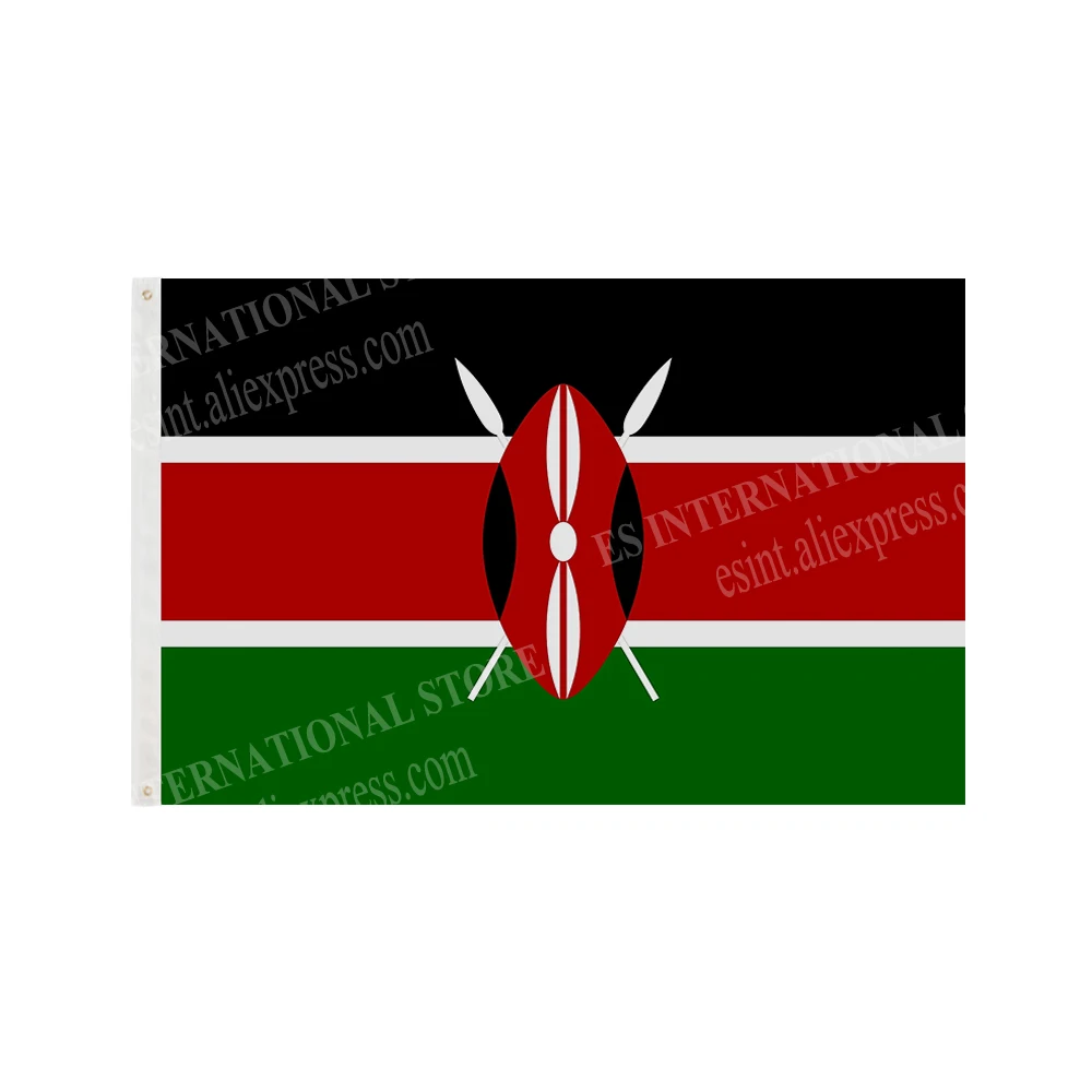 Kenya Flag National Graphic Custom Printed Hanging Banner Decoration Party Sport Polyester Shaft Cover Grommets 3X5FT 90X150CM