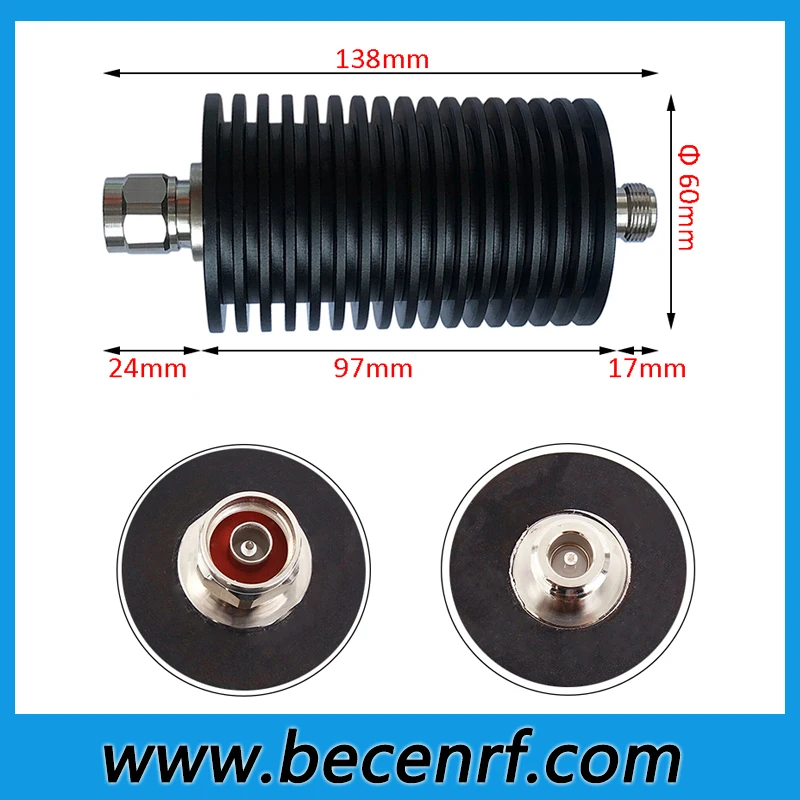 Imagem -02 - tipo Atenuador Coaxial Alta Potência Macho para Fêmea dc para 3ghz 4ghz 100 w 50 Ohm 150db rf n