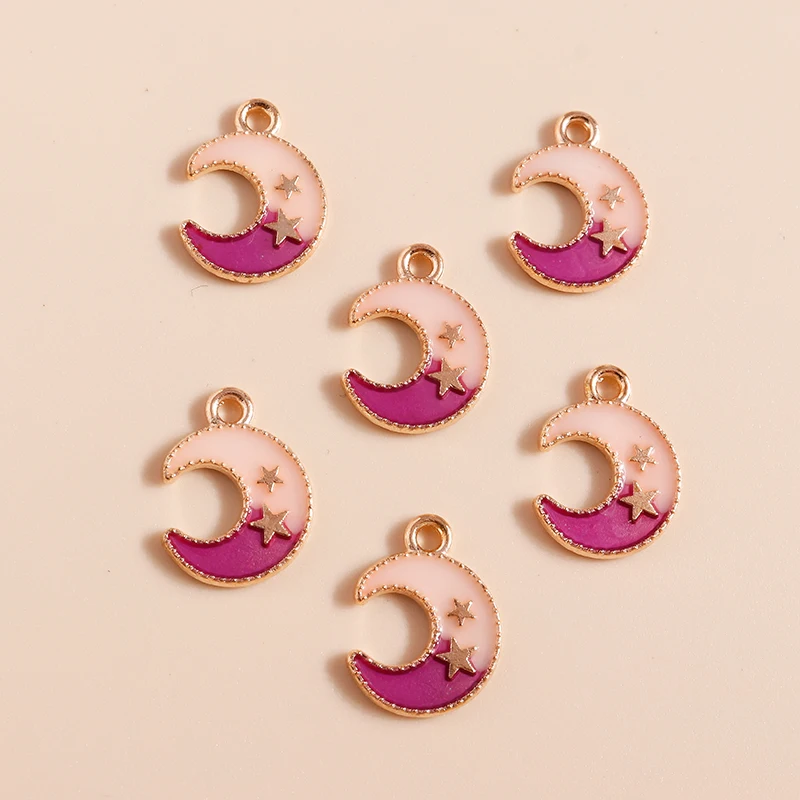 Leslie 10 Stück Kawaii bunte Emaille-Stern-Mond-Anhänger für Halsketten, Armbänder, Ohrringe, DIY-Schmuckherstellungszubehör – Detail 4