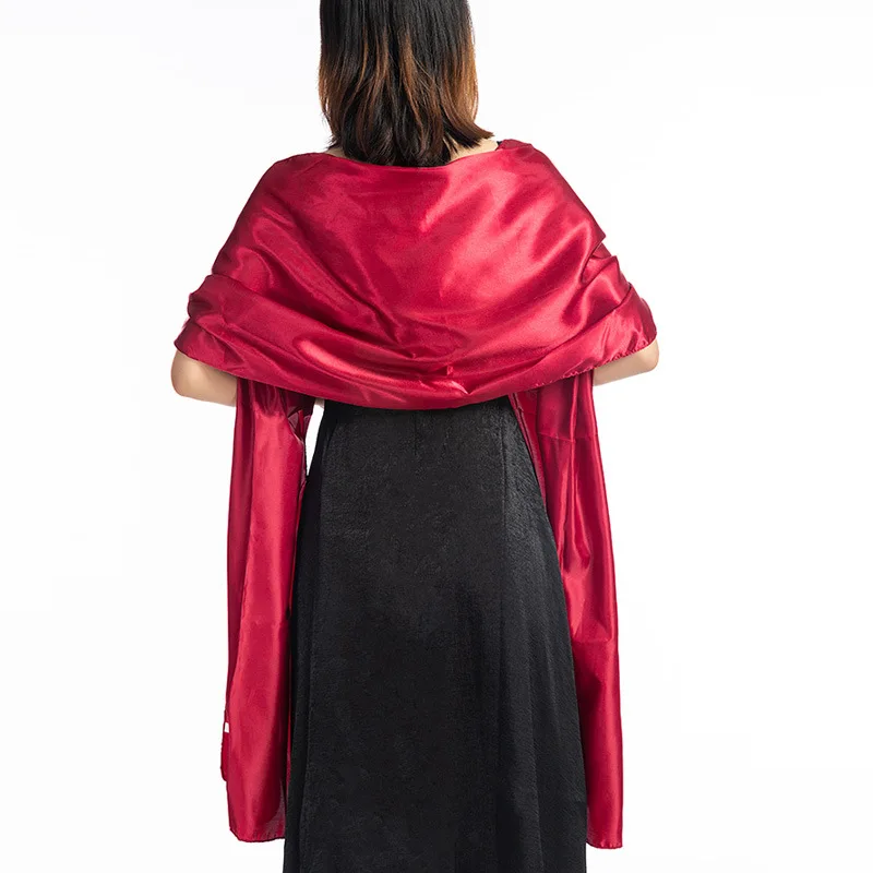 Vestido de noche largo de satén para mujer, bufanda protectora para cuello, pañuelo para la cabeza, capa fina con borlas para fiesta, chal cálido,