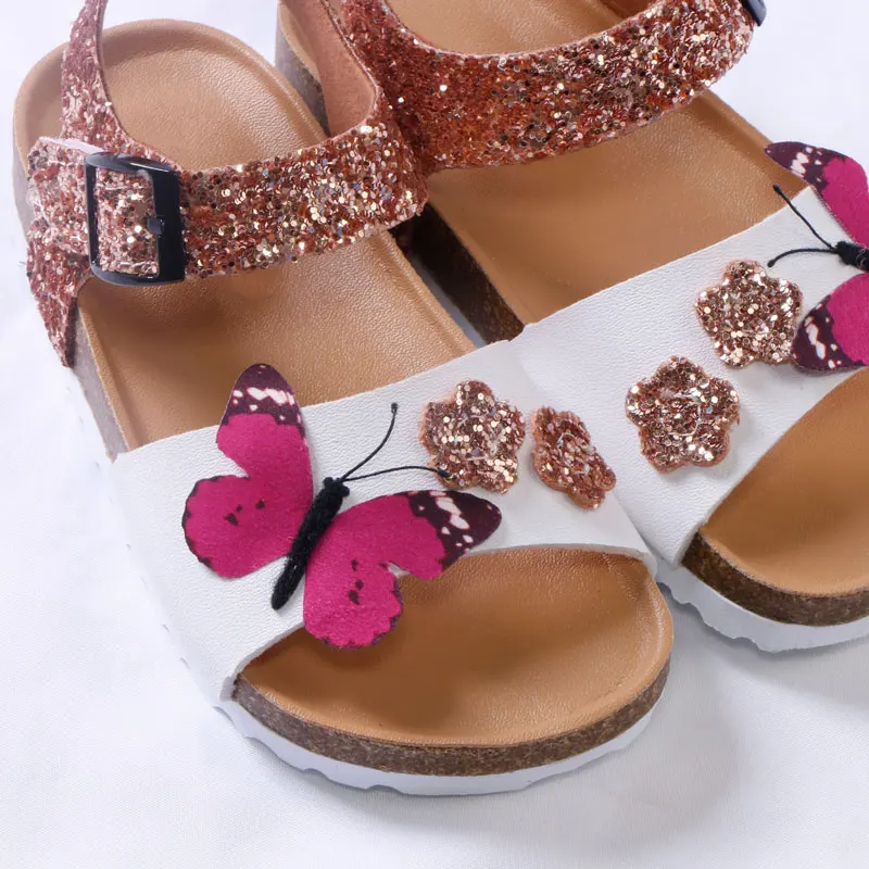 Designer Brand Kids Shoes Toddler Girl Sandals Summer New Fashion PU Leather Cork Glitter