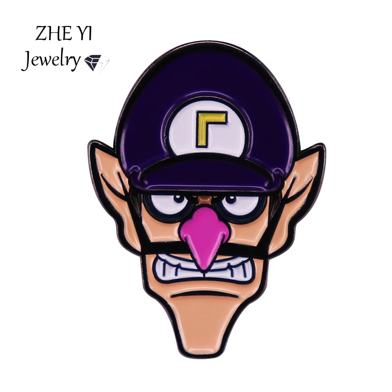 Waluigi Pop-Culture Enamel Lapel Pin Brooch for Men Women Super-Mario Decor Metallic Breastpin Badge Cartoon Fashion Jewelry