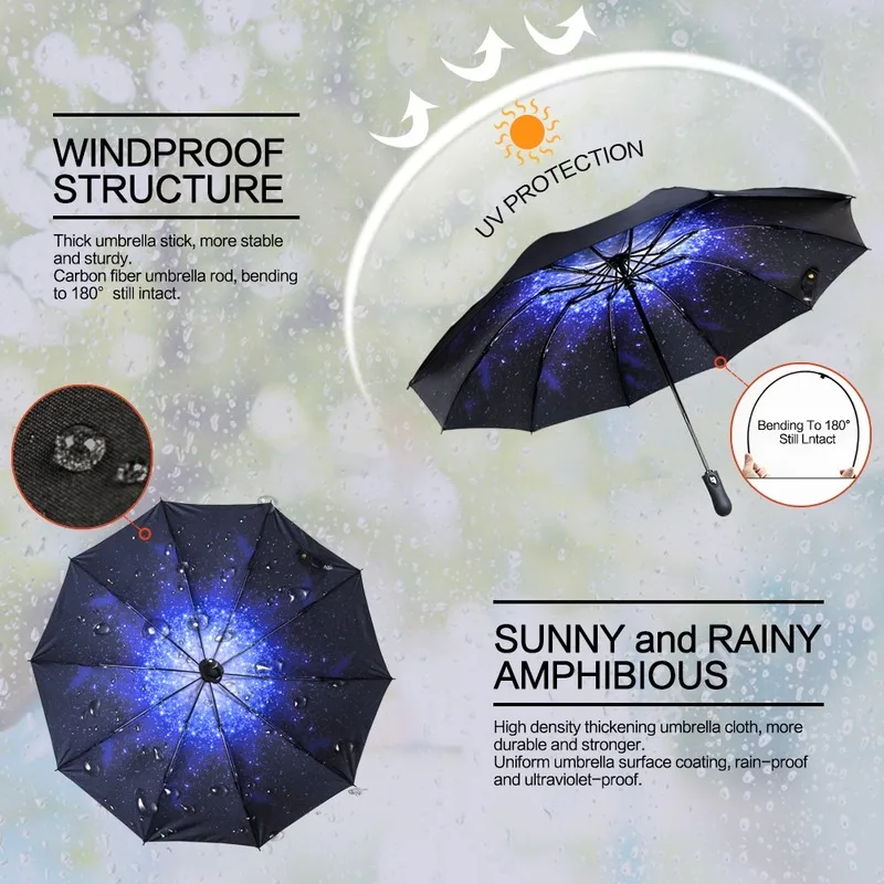 Reverse Folding Automatic Umbrella Inverted Inside Out Sun Rain Women Umbrella 10 Ribs Strong Windproof Women\'s Umbrellas