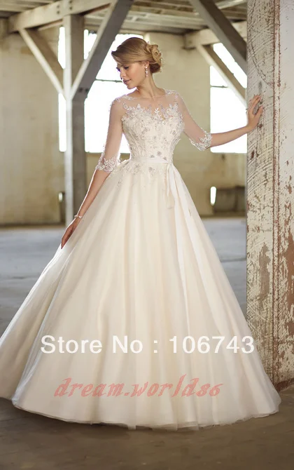 free shipping 2016 new design hot sale Long cap Sleeves Organza A-line Wedding Dress Party Deb Ball islamic fashion Brideal Gown