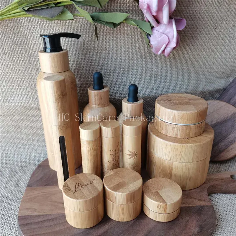 100pcs/lot 15ml 30ml 50ml  Essential Oil Empty Bottles  Natural Bamboo Dropper  Perfum Bamboo Skin Care Cream Jar Container