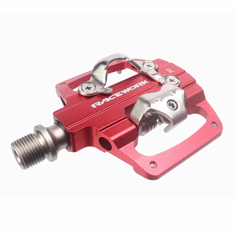 RACEWORK MTB Clipless Pedals Self-locking CNC Aluminum Alloy DU Bearing SPD Double Flat Platform Mountain Bike Bicycle Pedal