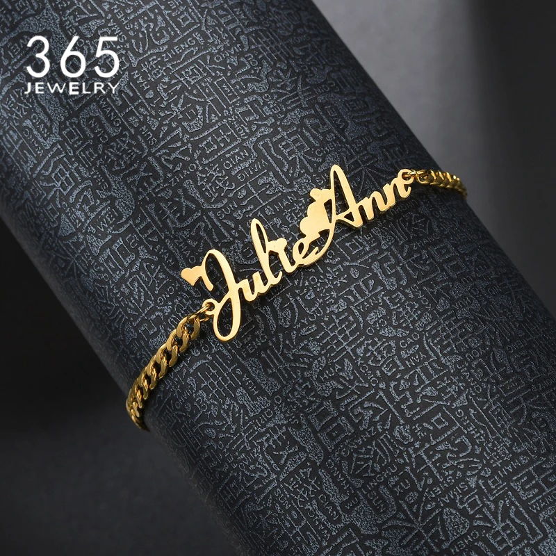 New Fashion Customed NK Chain Stainless Steel Name Bracelet Heart Round Bracelet For Women Girls Drop Shipping Party Gift image 4