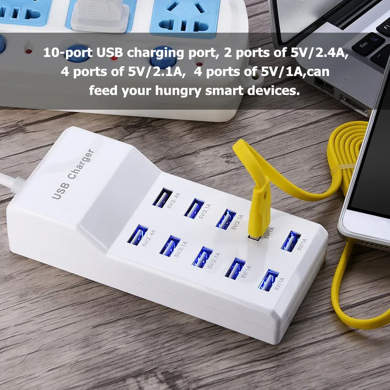 Fast Charge 5V/10A 10 Ports 60W Fast USB Charging Desktop Mobile Phone Charger Adapter US EU Plug For iPhone for Samsung