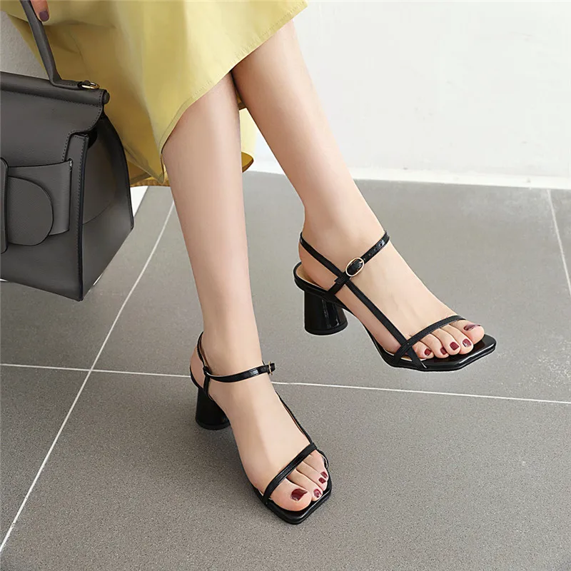 Sgesvier 2020 Big size 31-46 fashion party shoes buckle square toe simple women sandals summer high heel round heel ladies shoes