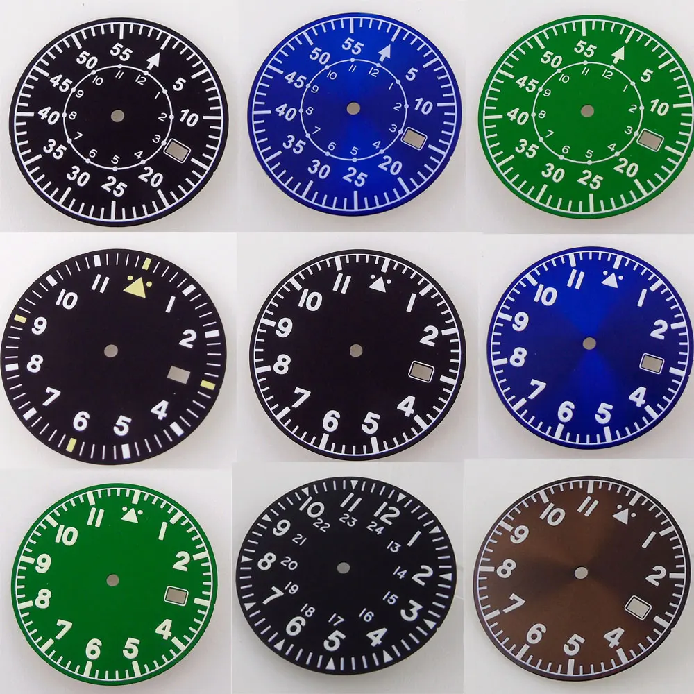 33,5 mm tarcza zegarka Części zamienne Pasują do mechanizmu automatycznego NH35A Zielone świecące znaki Kolor czarny/niebieski/zielony/kawowy