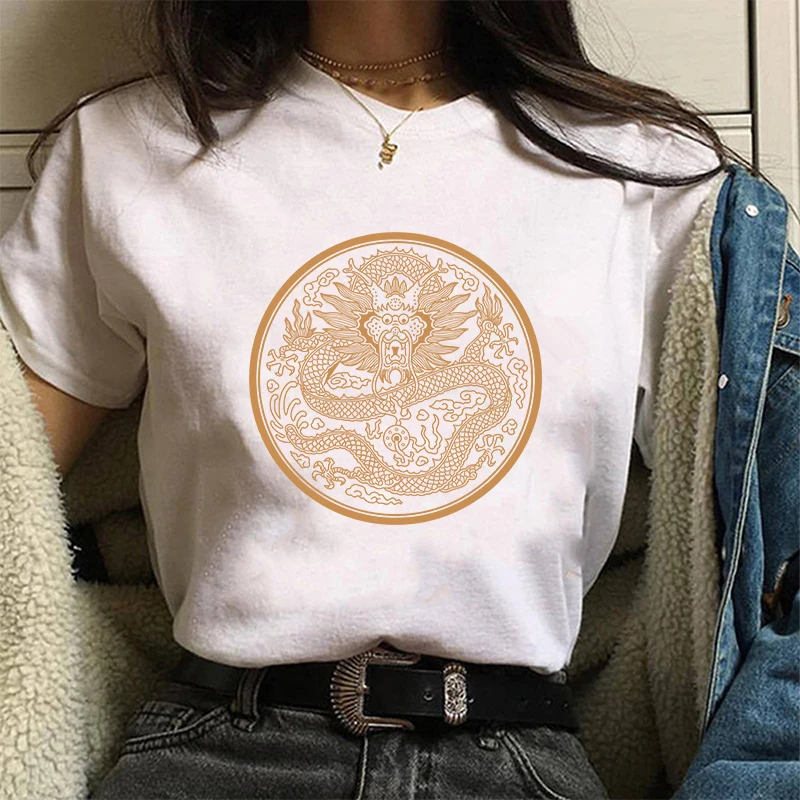 Women\'s T-shirt Hip Hop Streetwear Tops Women Ulzzang Harajuku Kawaii Chinese Dragon Print T Shirt Summer Graphic Tees,Drop Ship