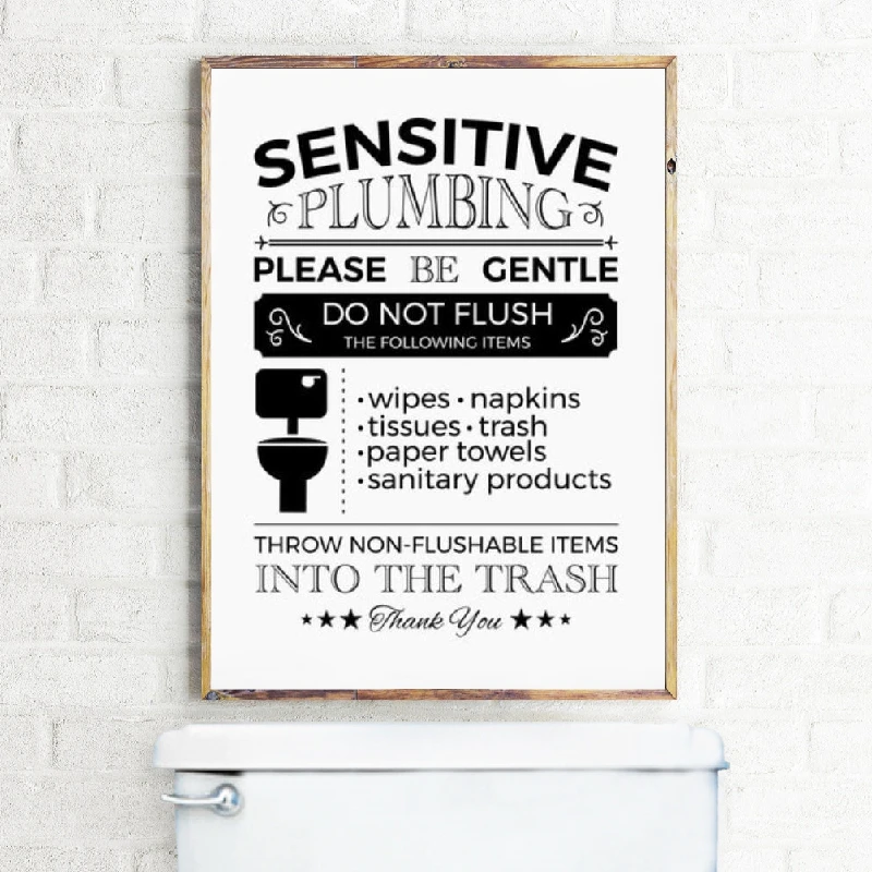 Flush Toilet Septic System Sign Print Sensitive Plumbing Signs Poster Art Canvas Painting Picture Bathroom Toilet Wall Art Decor