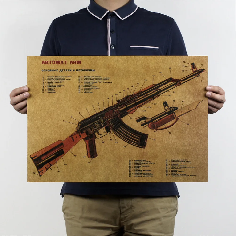 Vintage Poster Maps AK-47 Kraft Paper Paint Retro Wall Sticker Living Room Art Crafts Bar Home Decor 51.5*36cm