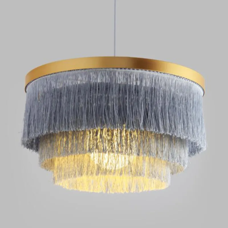 

Tassel chandelier gold White Beige cotton thread line bohemia chandelier girls room wedding indoor tiered chandelier lighting