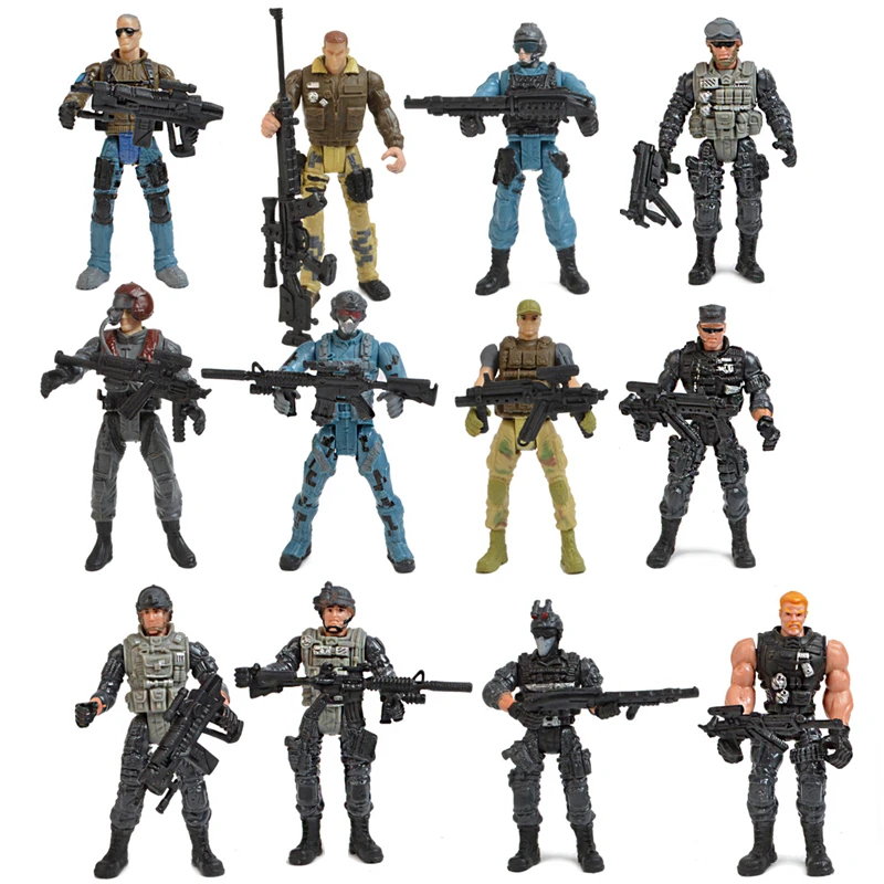 12er Pack Spezial einheiten Armee Kampf Swat Soldat Action figuren mit militärischen Waffen und Zubehör (4 Zoll)