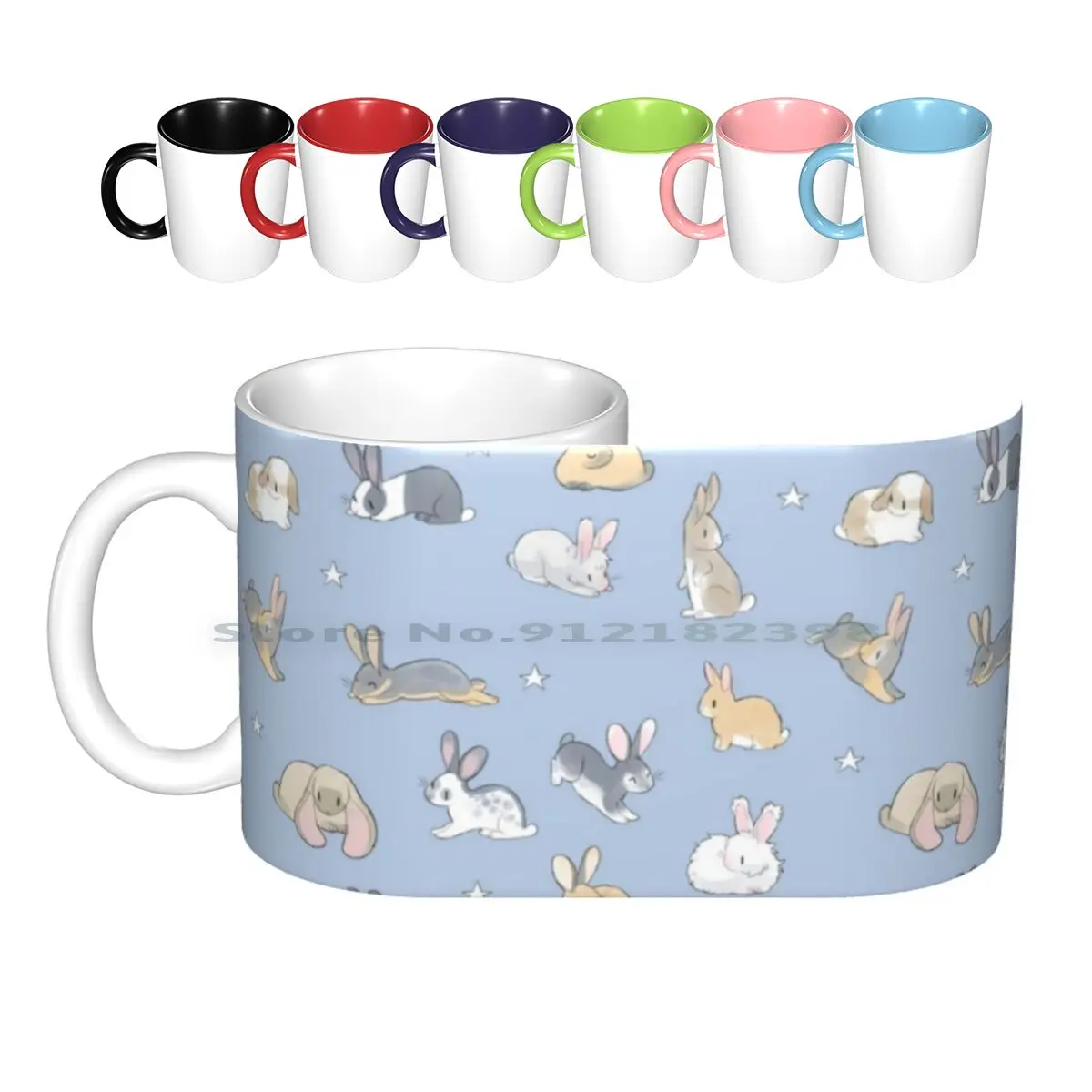 Abundance Of Buns-Blue Ceramic Mugs Coffee Cups Milk Tea Mug Bunny Rabbit Breeds Pet Animals Cute Angora Lionhead Netherland