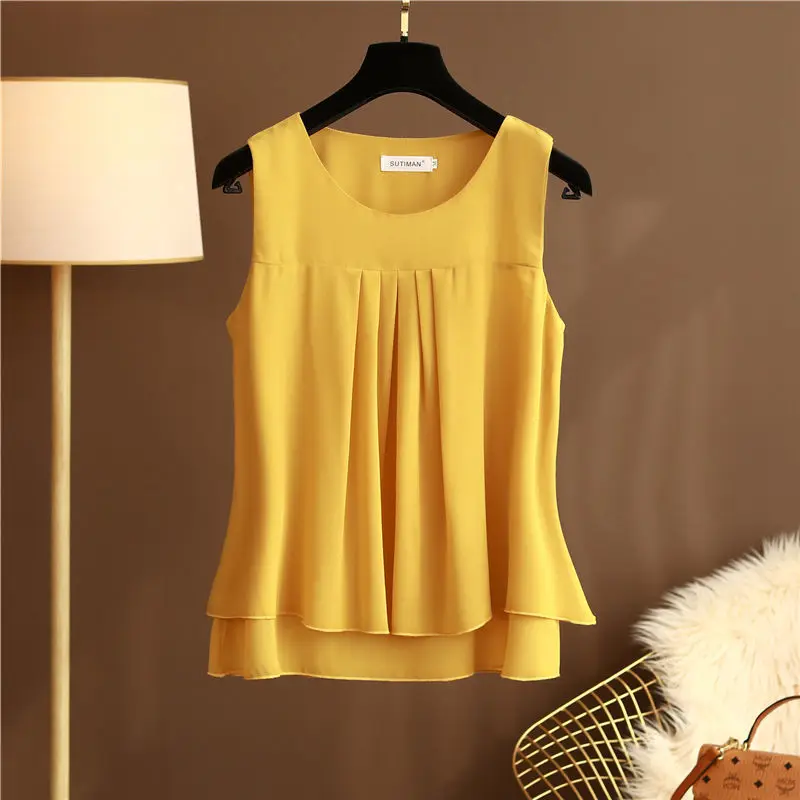 2022 Summer obesity All-Matching Chiffon Blouse Plus Size 6XL Women Sleeveless Beautiful Self-cultivati Shirt blouse Show thin