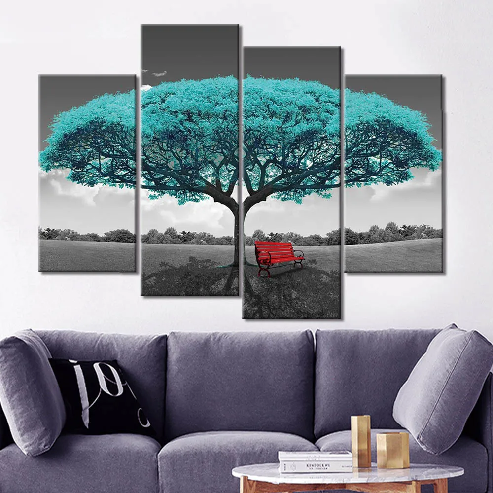 Wall Art tree Canvas Painting 4 Pcs Print Poster Pictures Bedroom Home Decoration