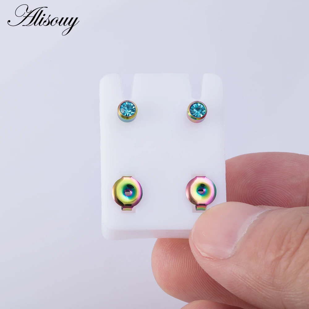 Alisouy 2pcs Stainless Steel Birthstone CZ Zircon Ear Helix Tragus Cartilage Stud Earrings Piercing Professional for Gun Jewelry