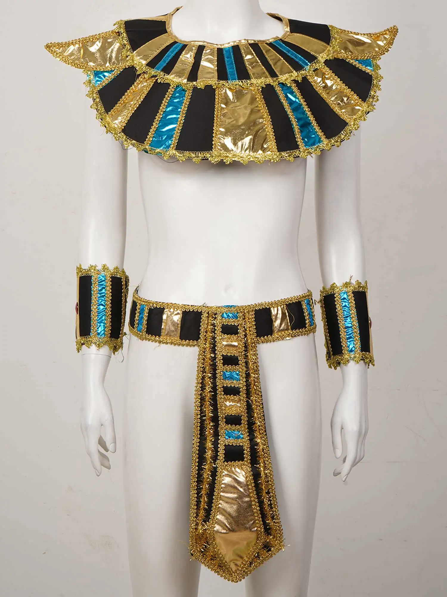 Mens Egyptian Pharaoh Costume Halloween Festival Egypt King Queen Cleopatra Roleplay Belt/Collar /King Cane/Pharaoh Hat Set