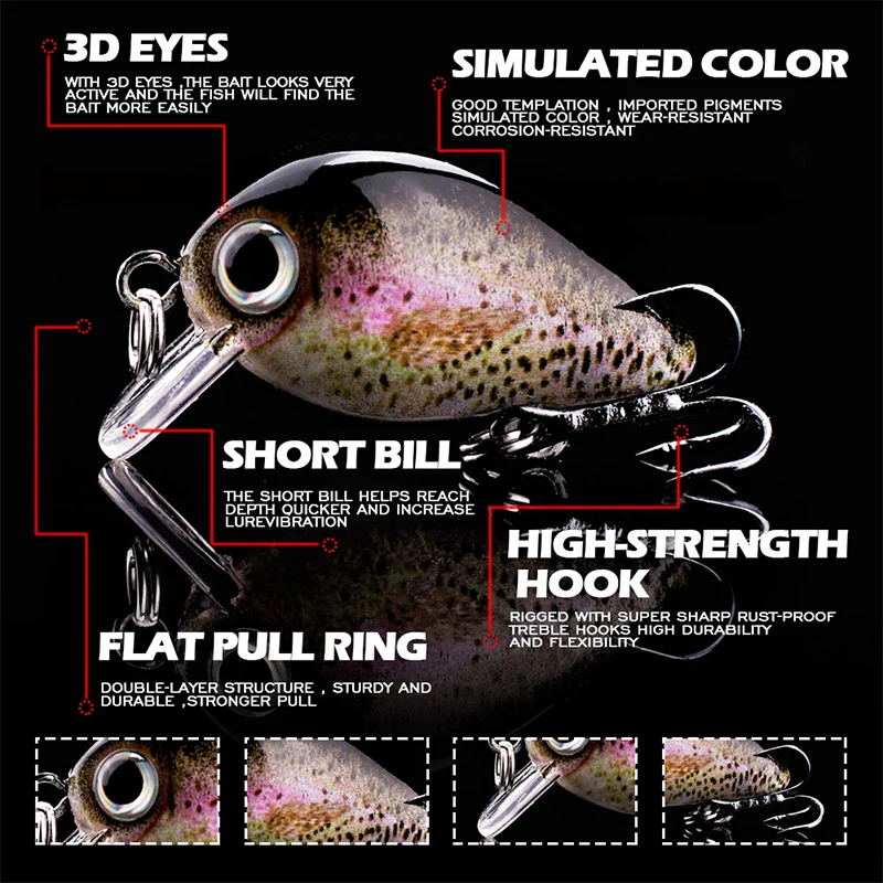 Hanlin 5pcs/Set 1.5g/28mm Mini Crankbait Floating Wobblers Fishing Lures Wobblers Artificial Baits Hard Minnow Pike Bass Tackle