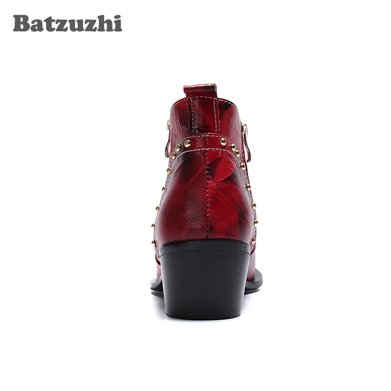 

Batzuzhi British Style Men Shoes Genuine Leather Ankle Boots Men Pointed Metal Toe Red Party and Wedding Boot Men Retro, US6-12