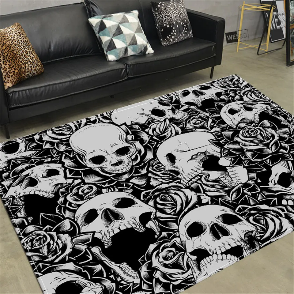 Skull Horror Carpet Gothic Style Skeleton Rug Halloween Decor Floor Mat For Teenager Room Anti-slip Bedroom Bedside Mat Doormat