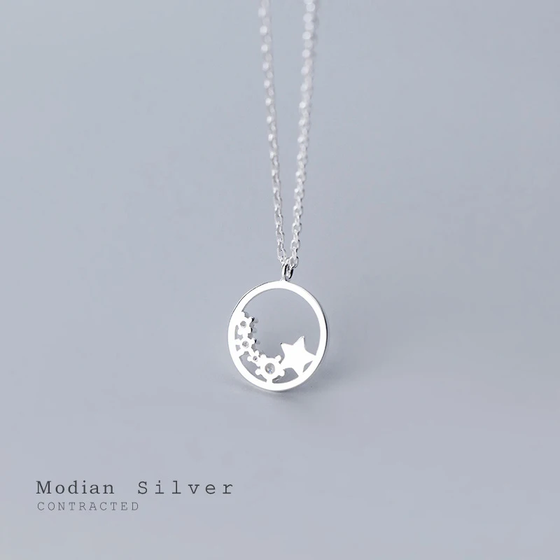 Modian Round Simple Stars Pendant Necklace for Women Sterling Silver 925 Party Chain Necklaces Luxury Jewelry Bijoux Collar Gift