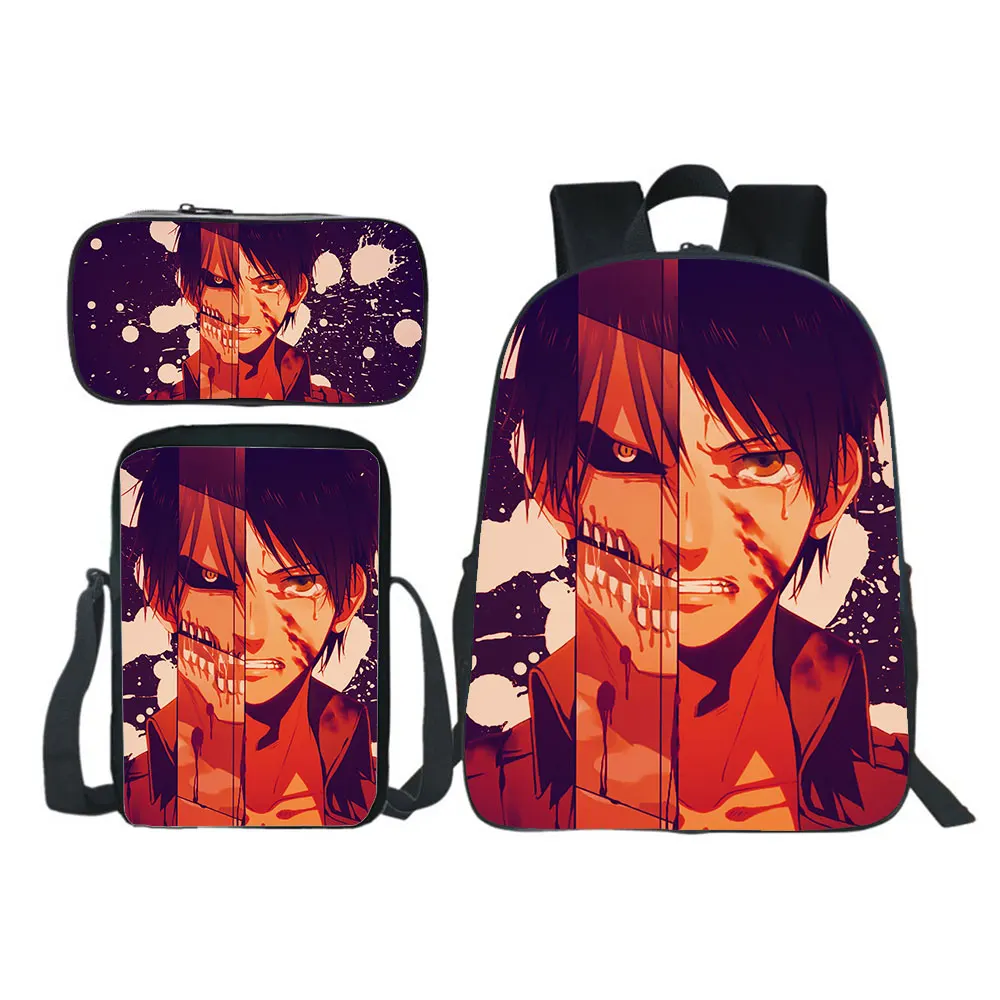 Japanse Anime Aanval Op Titan Rugzak School Bagsjackherelook Harajuku Jongens Meisjes Schooltas 3 Stks/set Kids Bookbags Mochilas