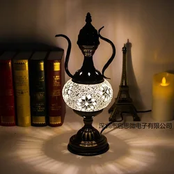 Nieuwste Mediterrane Stijl Art Deco Turkse Mozaïek Tafellamp Handgemaakte Mozaïek Glas Romantische Bed Licht