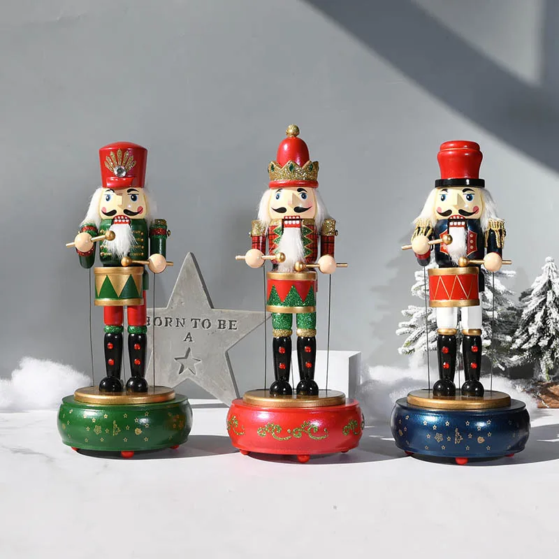 

30cm Christmas Nutcracker Wooden Music Box Ornament Soldier Figure Handcraft Doll Toy Home Office Desktop Xmas Decoration Gift