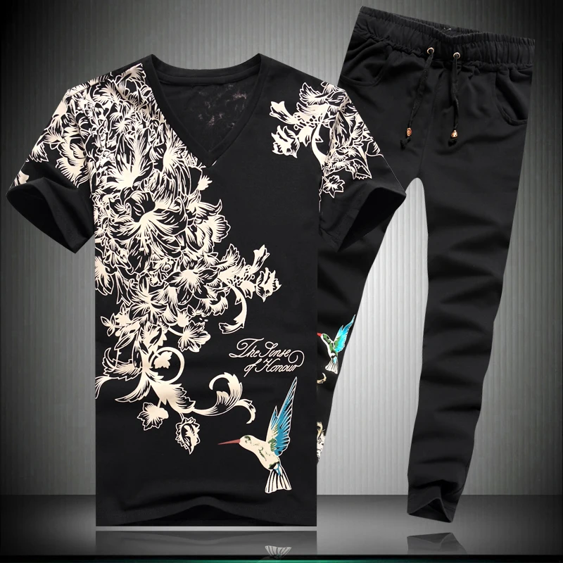 

Chinese style fashion casual short sleeve t shirt&pants sets Summer New quality cotton soft comfortable luxury men's suits M-5XL