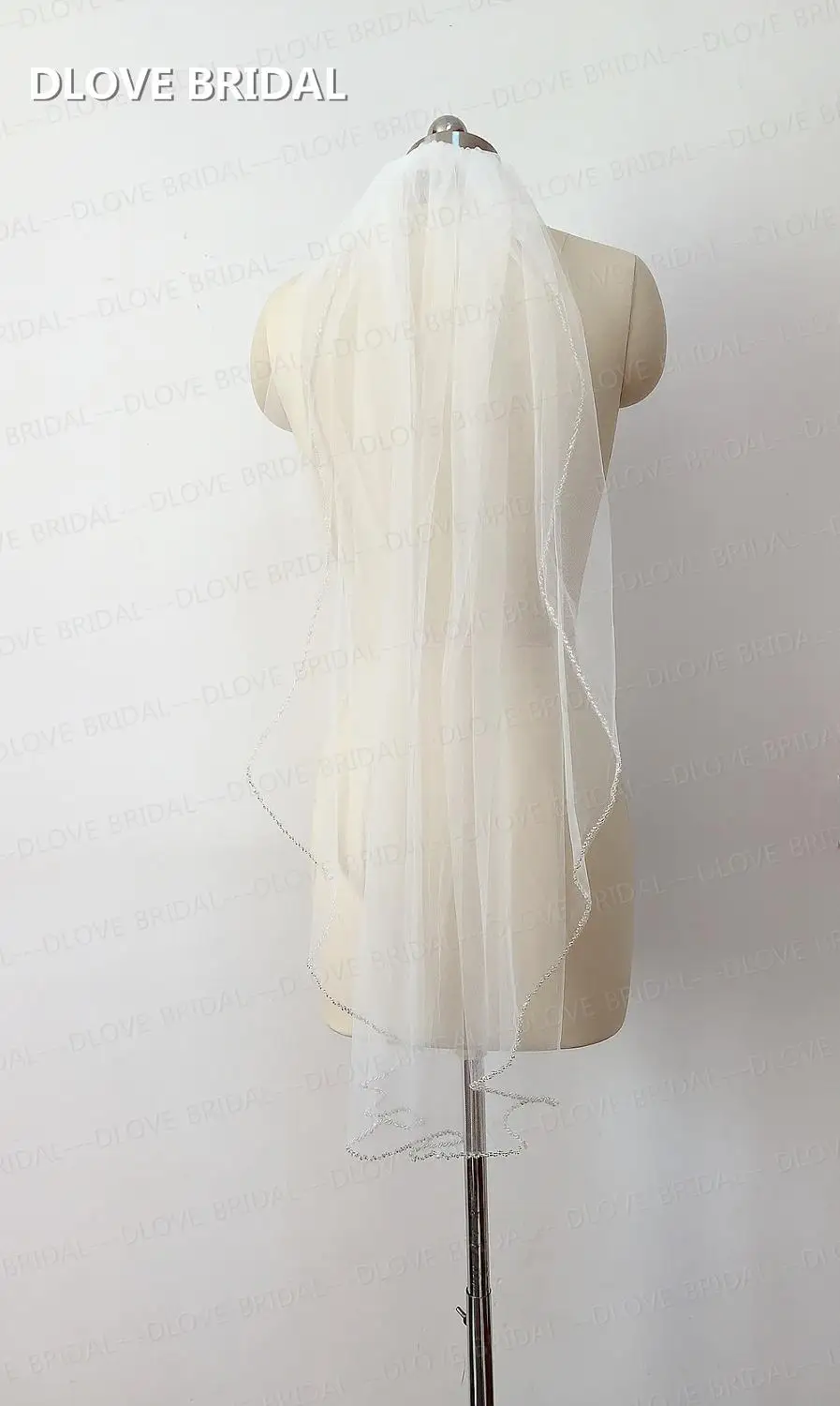 Velo de novia de boda de alta calidad con cuentas de perlas, accesorio para el cabello de una capa con peine, tul champán blanco marfil