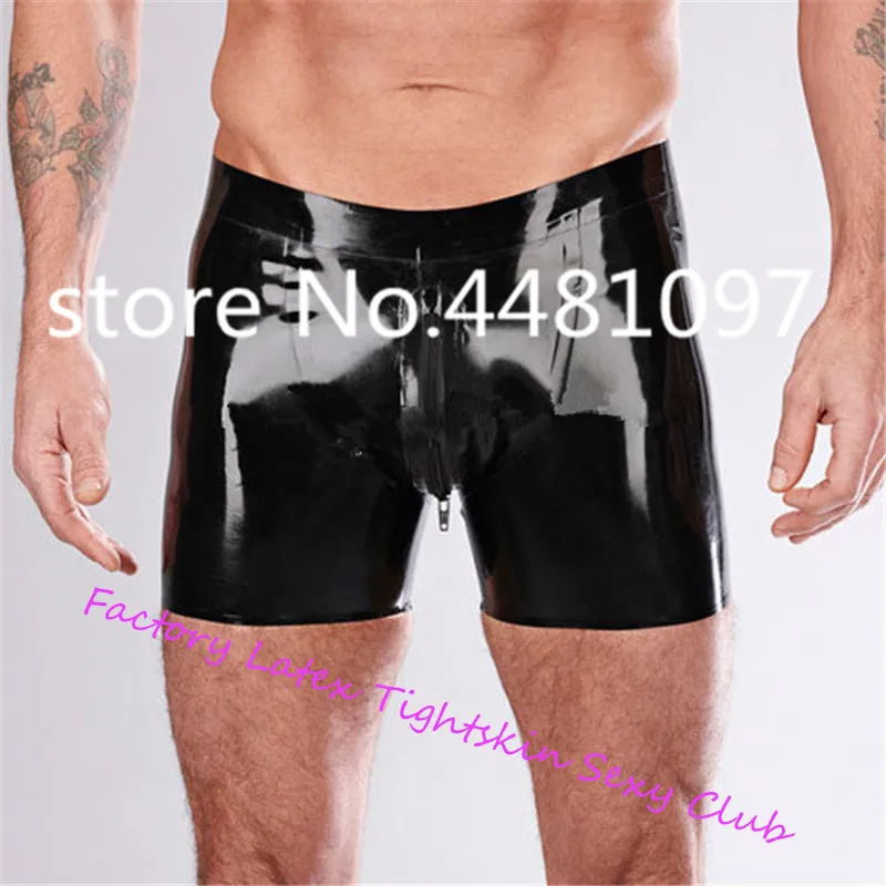 

Latex Handmade Sexy Rubber Shorts Pant Men's Latex Underwear Latex Rubber Pouch Shorts Front Zip open crotch panties