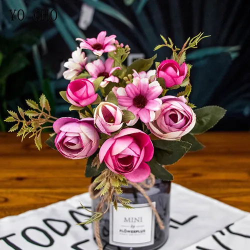 YO CHO ramos de novia pequeños, rosas de seda, ramo de flores, accesorios de boda, ramos de boda para decoración de damas de honor