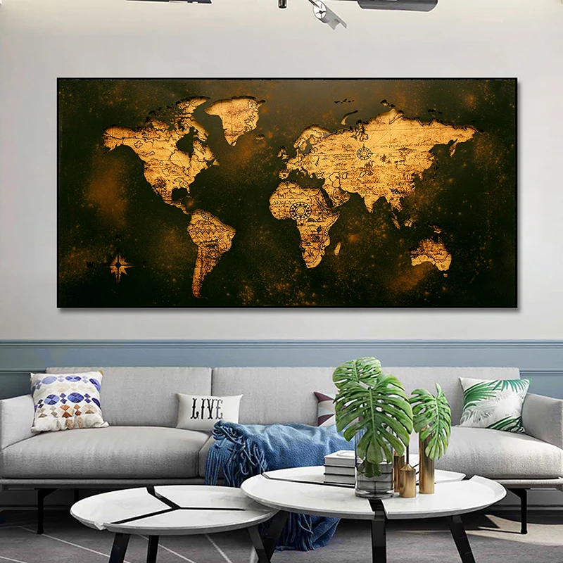 Vintage World Map Picture Canvas Painting Retro Map Posters Prints Wall Art Picture Quadro for Living Room Home Decor Cuadros