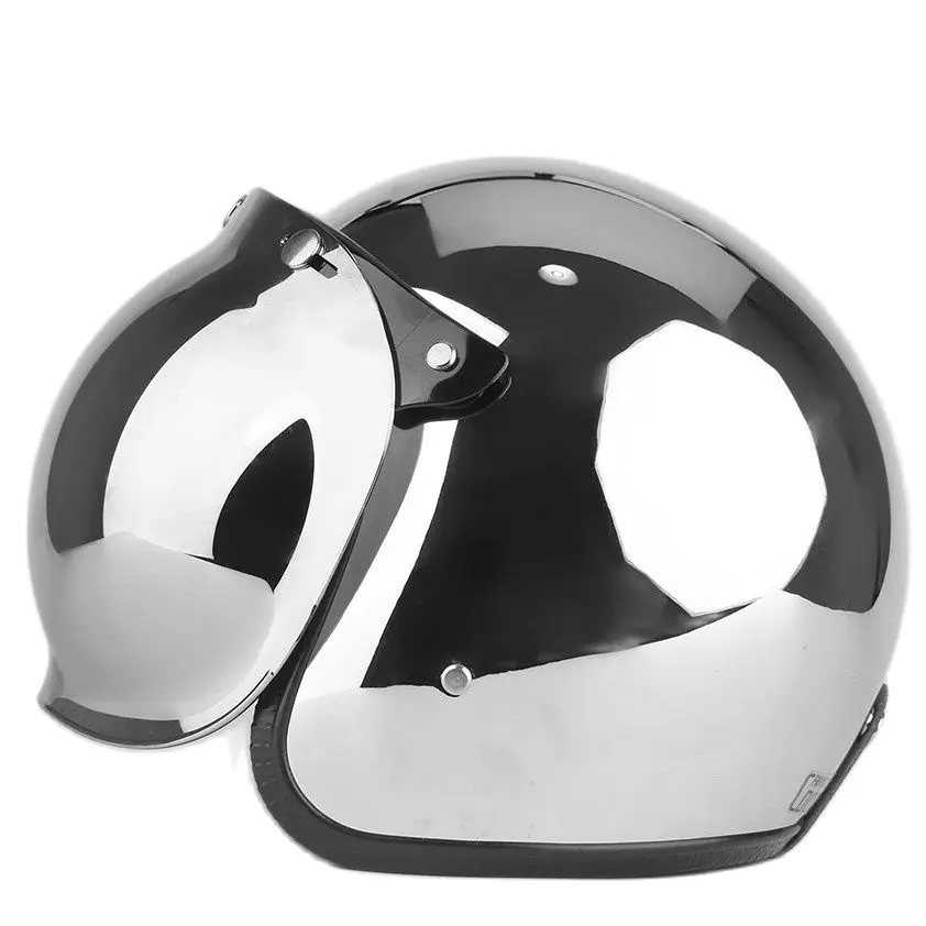 Open Face Motorcycle Helmet Vintage Kask Capacete Chrome Silver Retro Casque Mirror Pilot Jet Moto 3/4 Half Casco