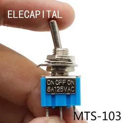 5pcs/lot Mini MTS-103 3-Pin SP3T ON-OFF-ON 6A 125V 3A250VAC Toggle Switches Good Quality Free Shipping