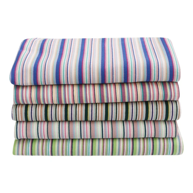 Width 55'' Simple Rainbow Stripe Cotton Elastic Knitted Fabric By The Half Yard For T-Shirt Short Sleeve Vest Dress Material