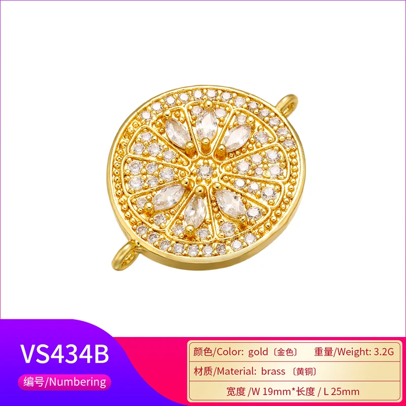 ZHUKOU 19x25mm Brass Metal Crystal Round Flower Connector for Women Necklace Earrings Jewelry Accessories making model:VS434