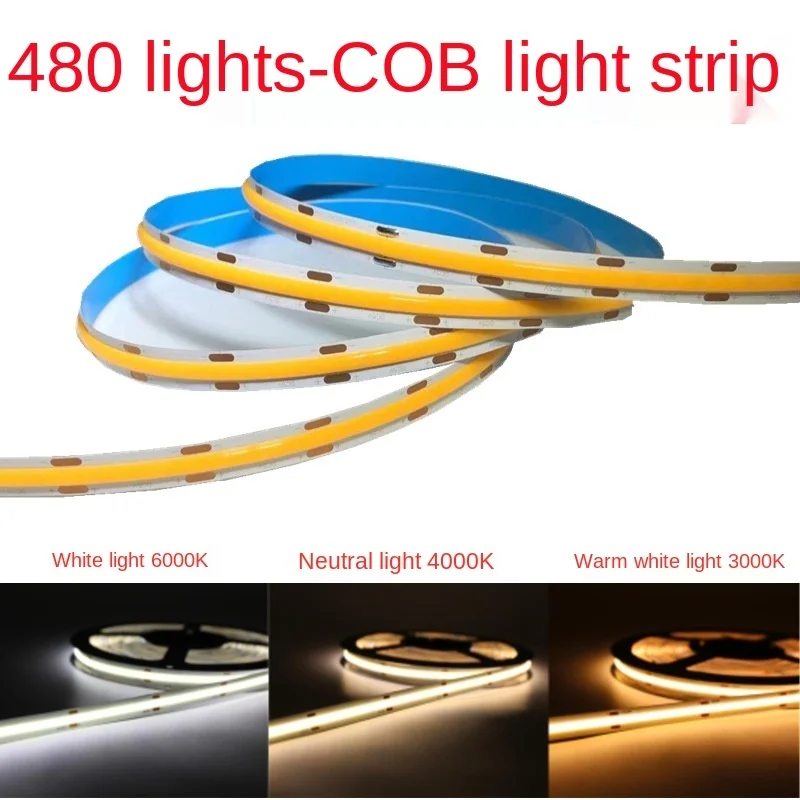 

50m/lot Super Bright dc12v 24v 8mm COB LED Strip Light Bar Room Decoration 480LED Tape Lights Wall Kitchen 3000K 4000K 6500k