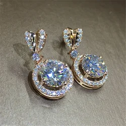 Huitan New Trendy Gold Color Heart Stud with Big Round CZ Pendent Women Drop Earrings Graceful Accessories Fashion Jewelry