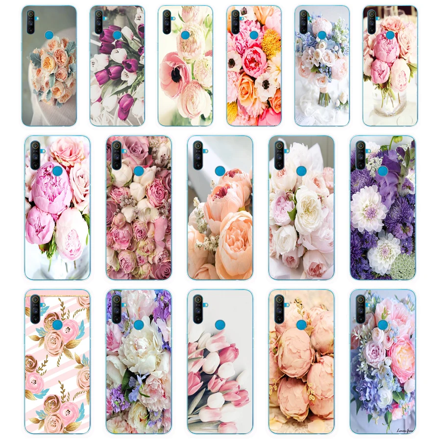 116FG Drawn Peony Delicate Flower gift Soft Silicone Tpu Cover phone Case for OPPO A5S A7 AX7 A5 A9 2020 Reslme C3