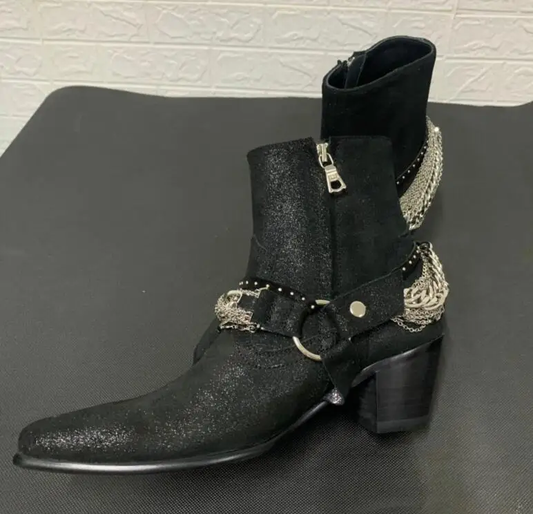 shiny leather top quality Black men boots side zipper men fashion sexy boy 3.8cm Heels for men\'s shoes Chelsea Boots